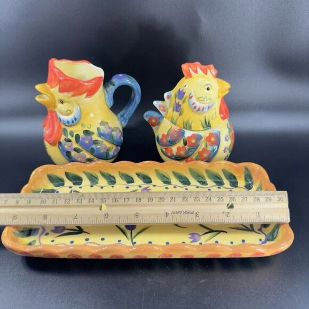 Fontana‎ Dario Farrucci Collection Set Rooster Sugar Bowl Creamer And Tray Set